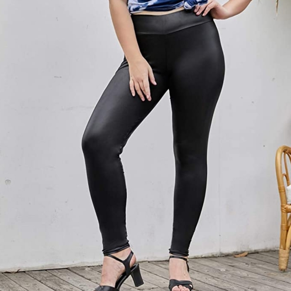 7TH‎ Element Womens Leggings XL Black Faux Leather Legging NWT